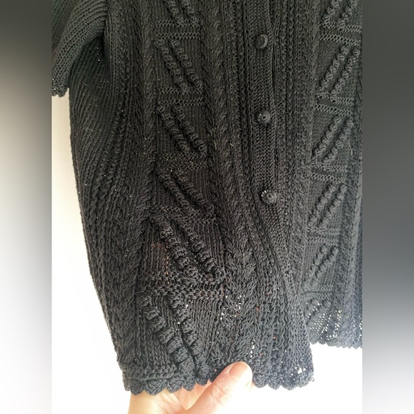 Vintage Doen Style Vintage Crochet Black Knit Sweater size Large Cotton - Picture 6 of 7